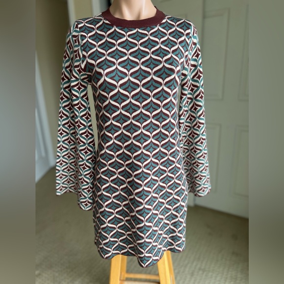 NWOT Flying Tomato Retro Print Mini Sweater Dress - Picture 2 of 8